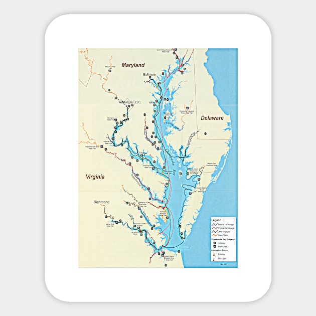 Captain John Smith Chesapeake National Historic Trail Map (2007) Virginia & Maryland Bay Exploration Sticker by Bravuramedia